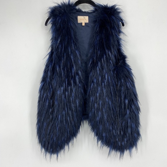 Skies Are Blue Jackets & Blazers - Skies Are Blue Faux Fur Vest Navy Blue